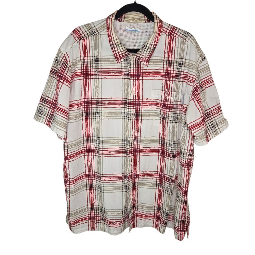Columbia Pfg Plaid Fishing Hook Short Sleeve Shirt Size XL